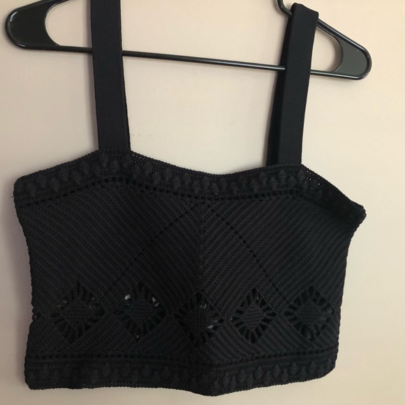 NWT  SANDRO Black Knit Openwork Crop Top  Size 32 Chest  $265 - Picture 2 of 3